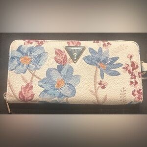 Guess Women's Wallet with Blue and Pink Floral Design